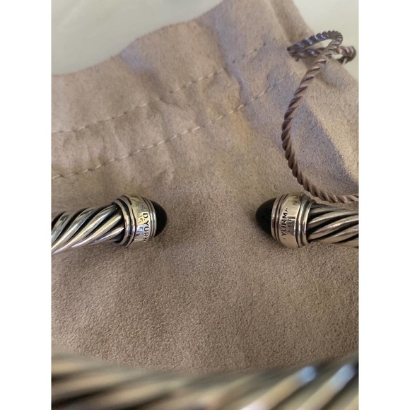 David Yurman Two-Toned Silver & 14k Gold & Black Onyx 7mm Cable Bracelet - Picture 3 of 7